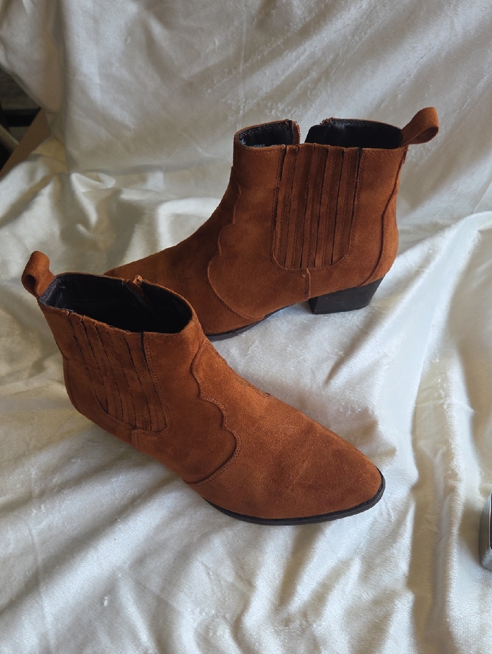 comfortview Women's Suede Ankle Booties in Cognac Brown
